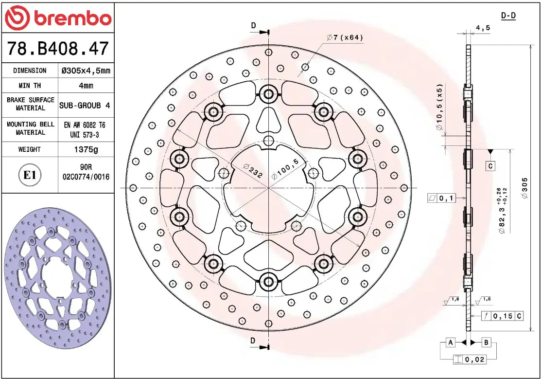 Brembo Serie Oro Floating Brake Rotor - Front