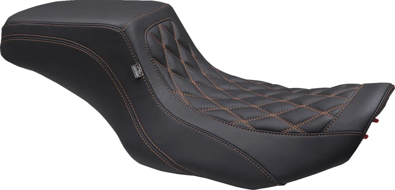 Front Mustang Double Diamond Seat - Orange Stitching - For Harley Davidson