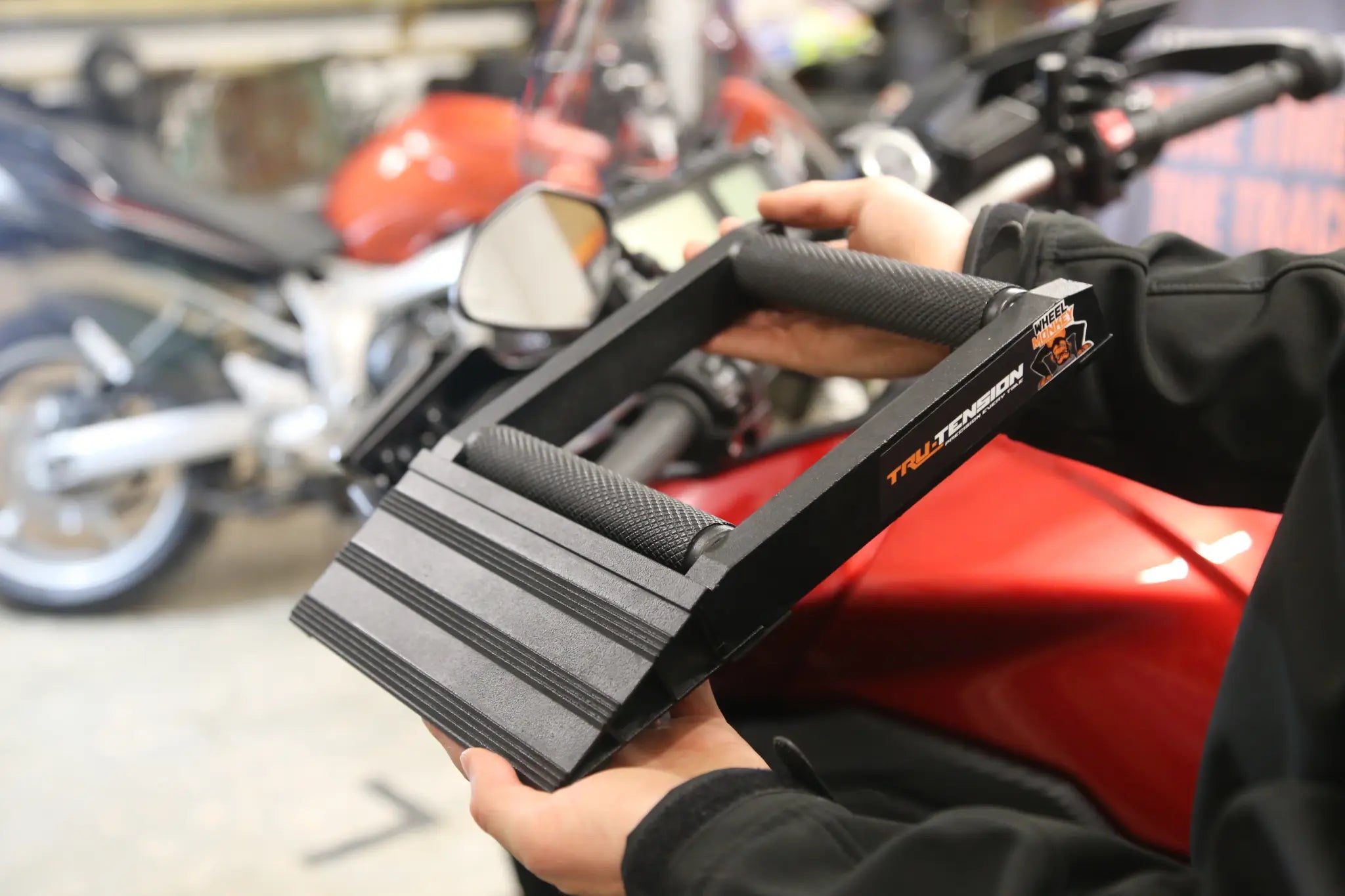 Tru-Tension Wheel Monkey Wheel Roller for Motorcycle Maintenance