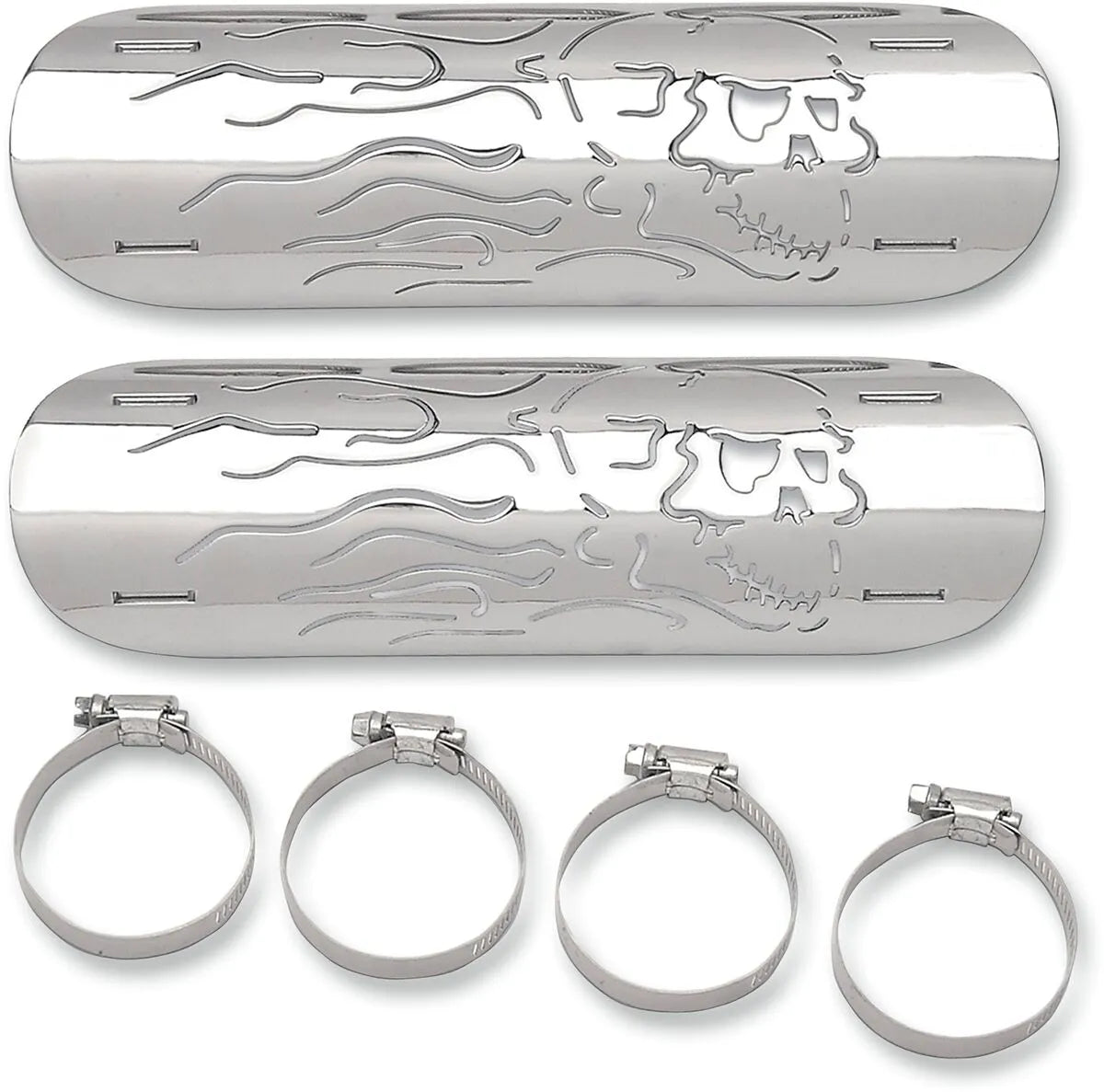 Drag Specialties Flaming Skull Värmesköldar För 2"-2.25" Avgasrör