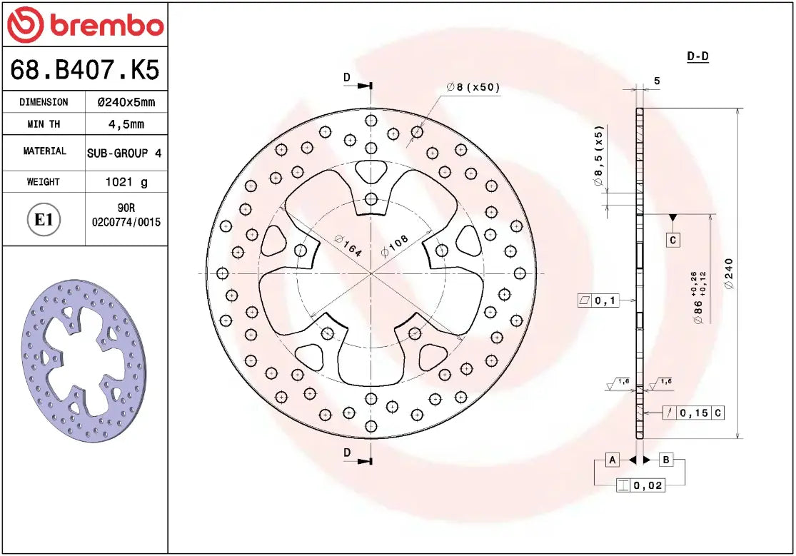 Brembo Serie Oro Fixed Brake Rotor Prime Line - Rear