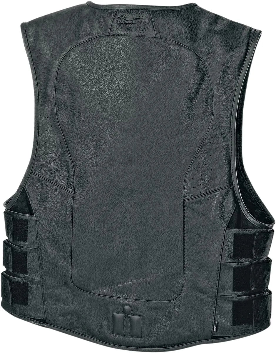 Icon Regulator™ D3o®ipped Leather Vest For Motorcycle Riders - Black