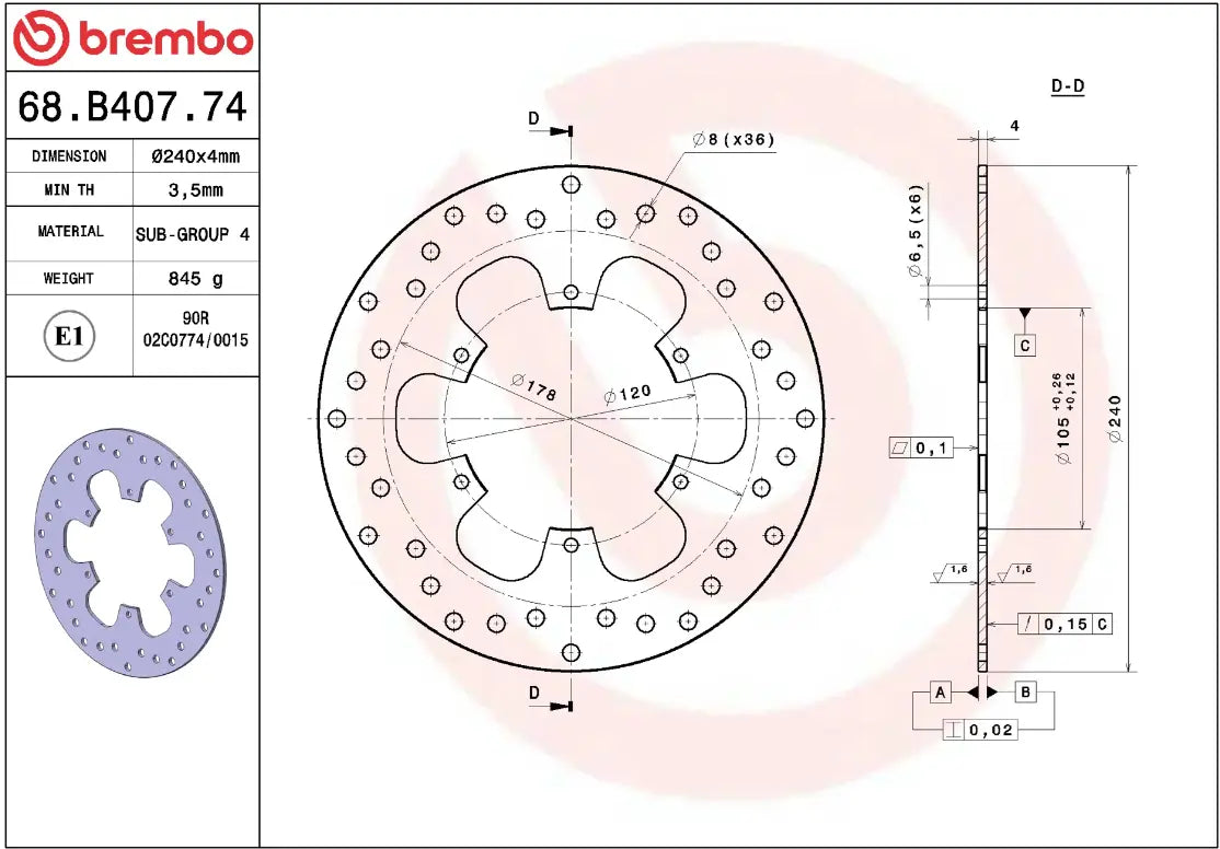 Brembo Serie Oro Prime Line Fixed Brake Rotor - Front