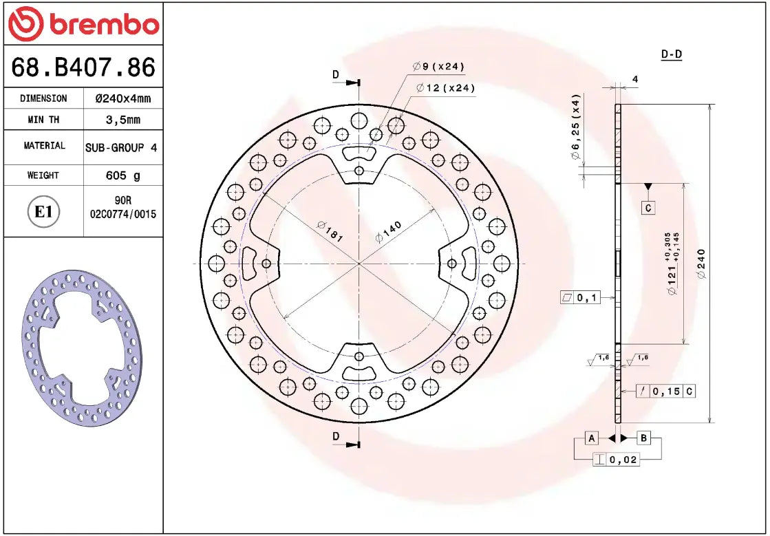 Brembo Serie Oro Fixed Brake Rotor Prime Line - Rear