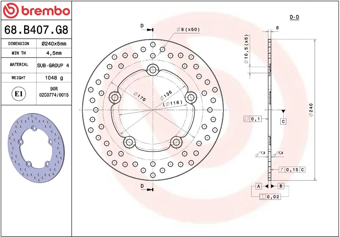 Brembo Serie Oro Prime Line Fixed Brake Rotor