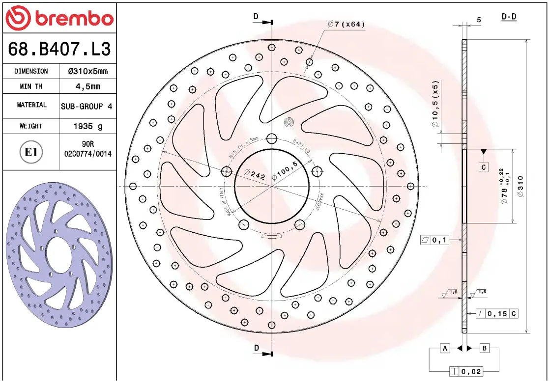Brembo Serie Oro Prime Line Fixed Brake Rotor - Front