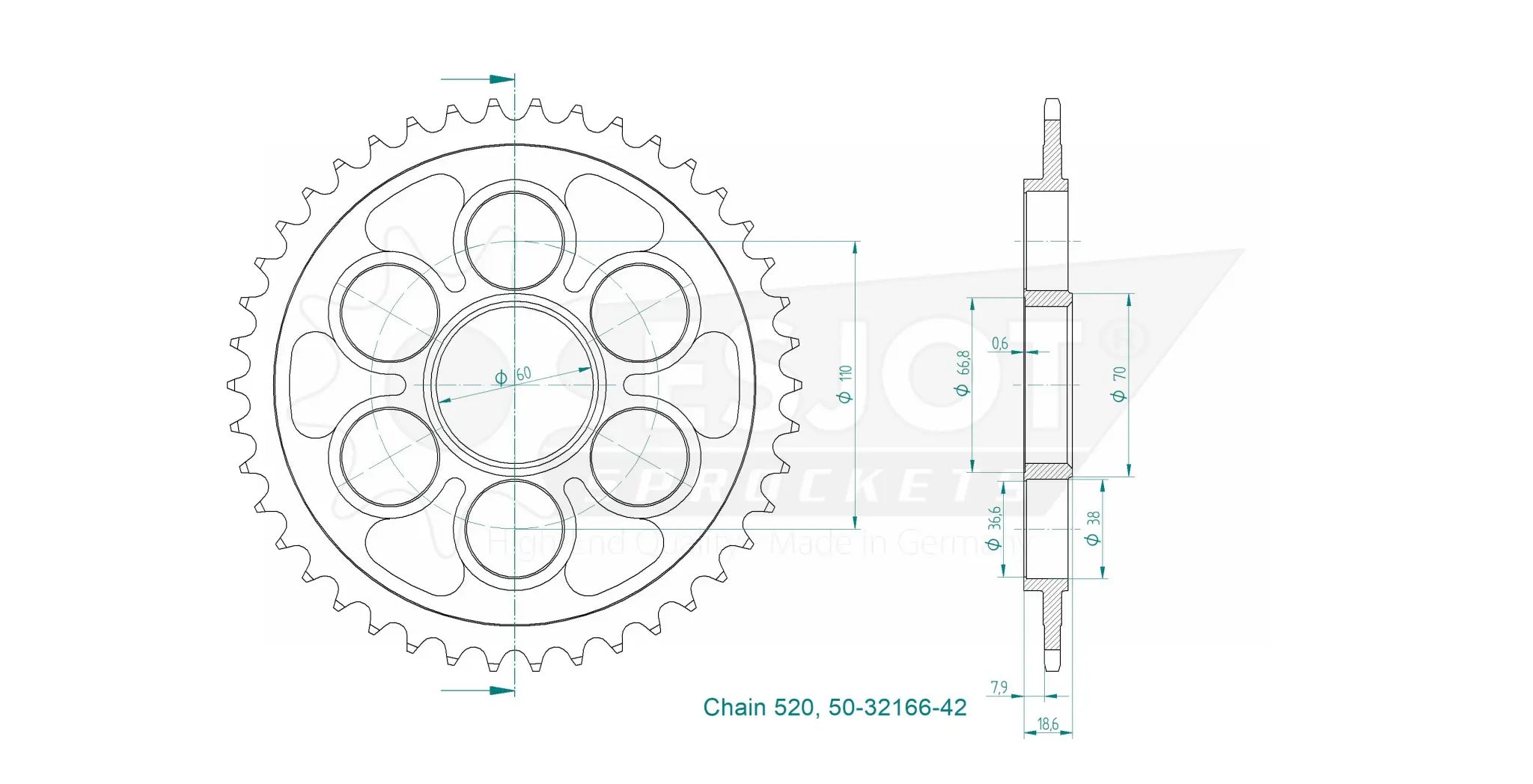 Esjot 520 Sprocket - Rear Standard Steel Sprocket