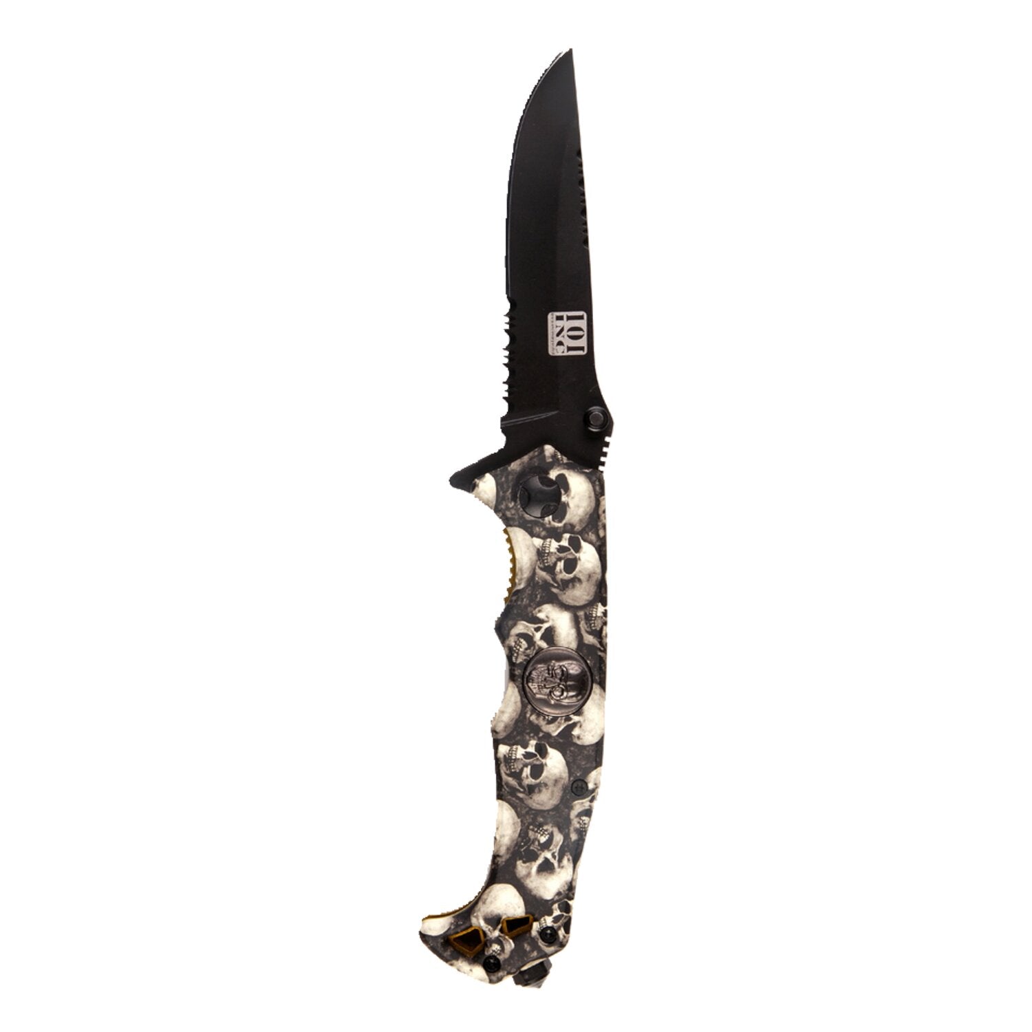 Army Surplus Knife skull & clip black ivory