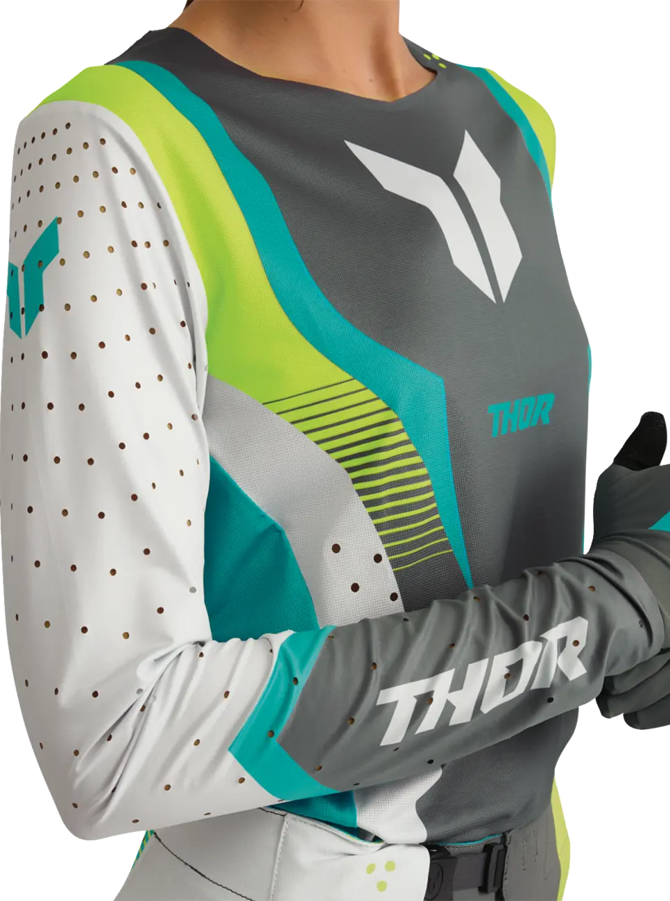 Thor Women's Sportmode Velocity Jersey - Gray/White/Aqua/Fluorescent Yellow