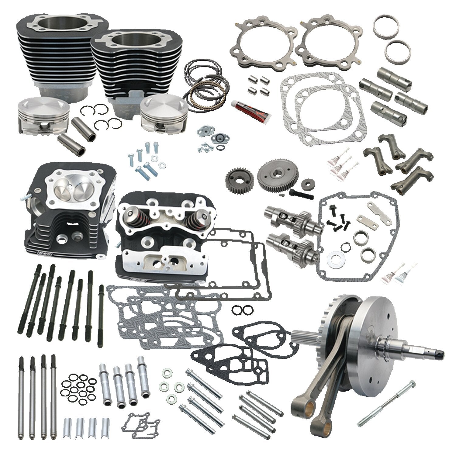S&S 124" Twin Cam Softail hot set-up kit with heads - Black
