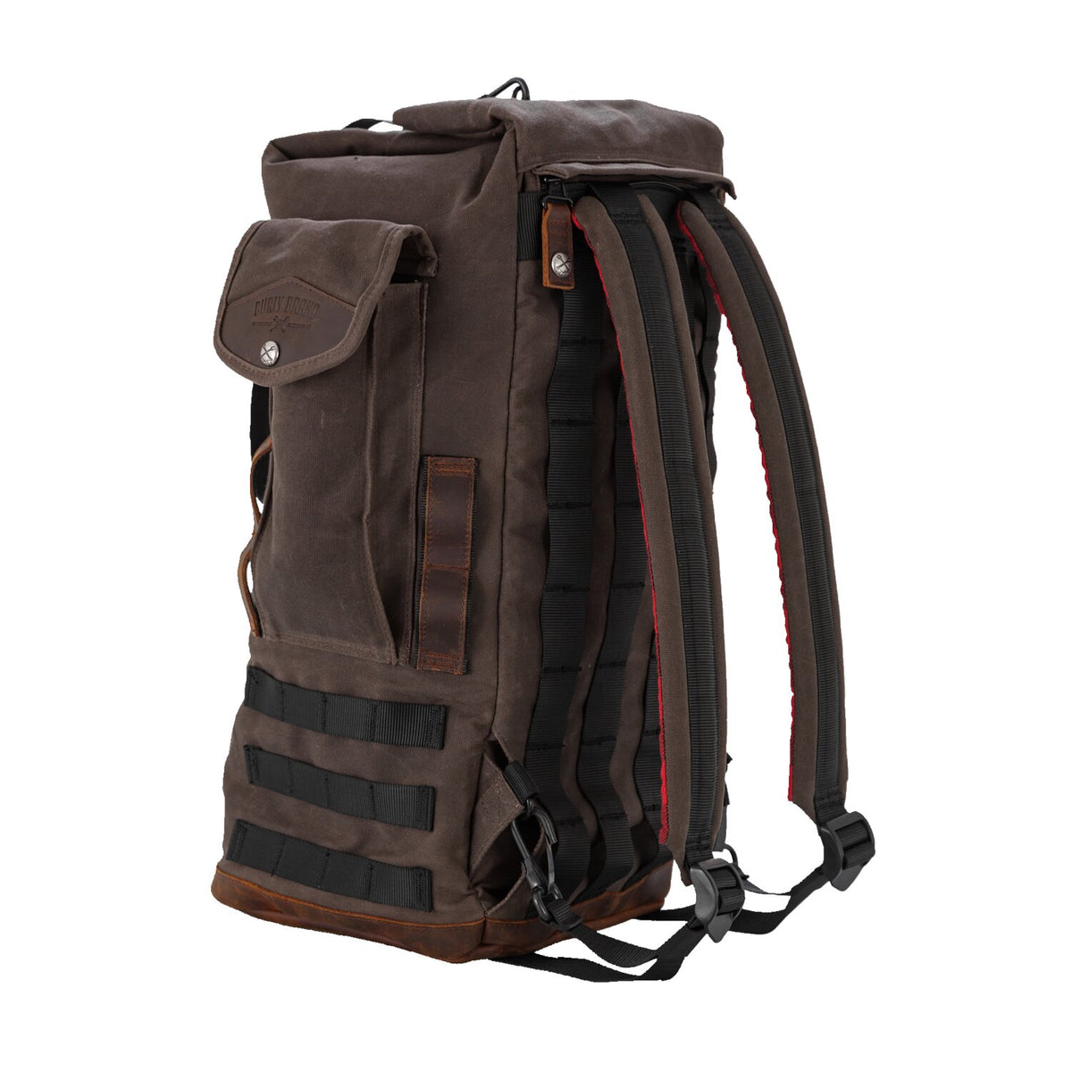 Burly Voyager sissy bar backpack dark oak