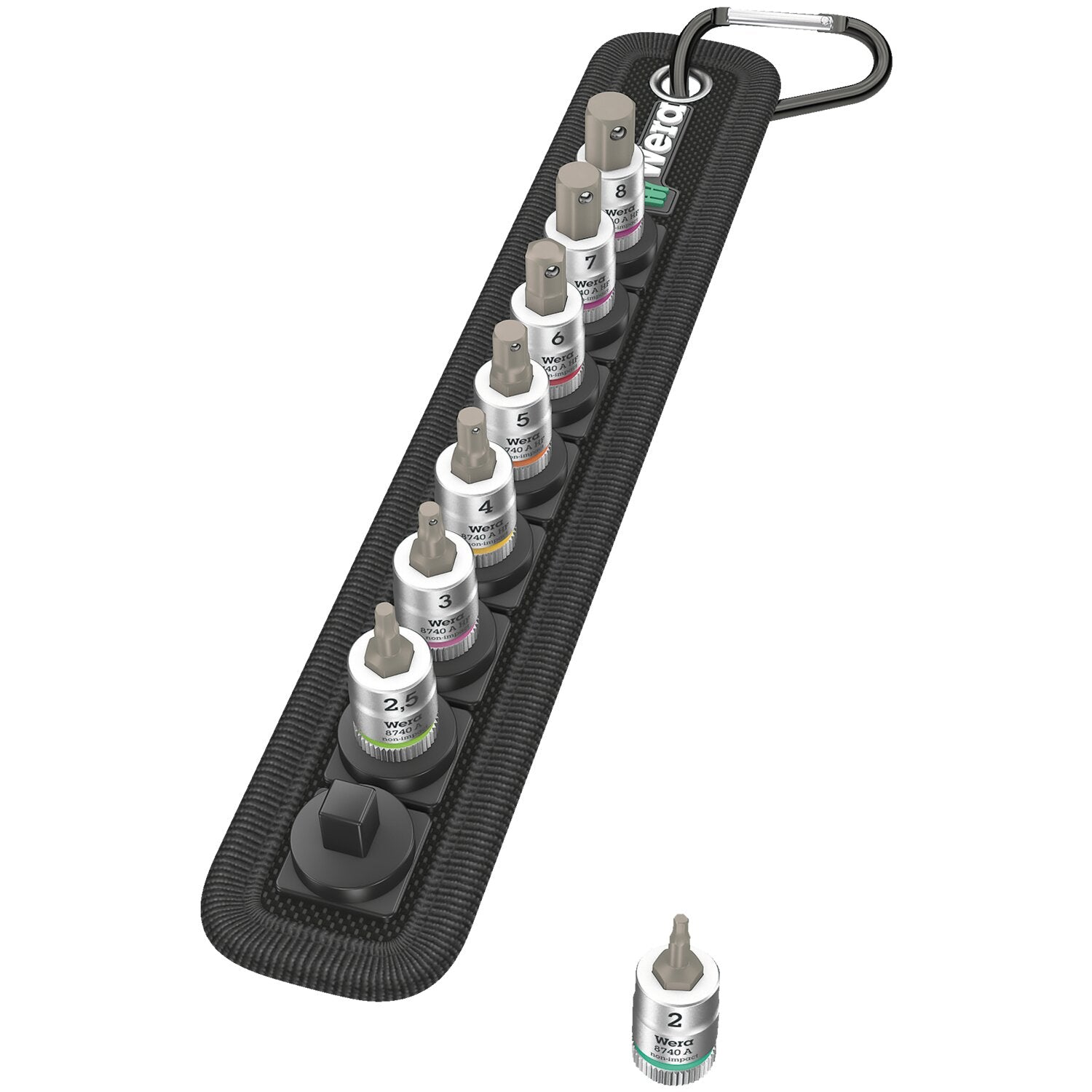 Wera socket belt with 3/8" drive Hex socket bits - US sizes