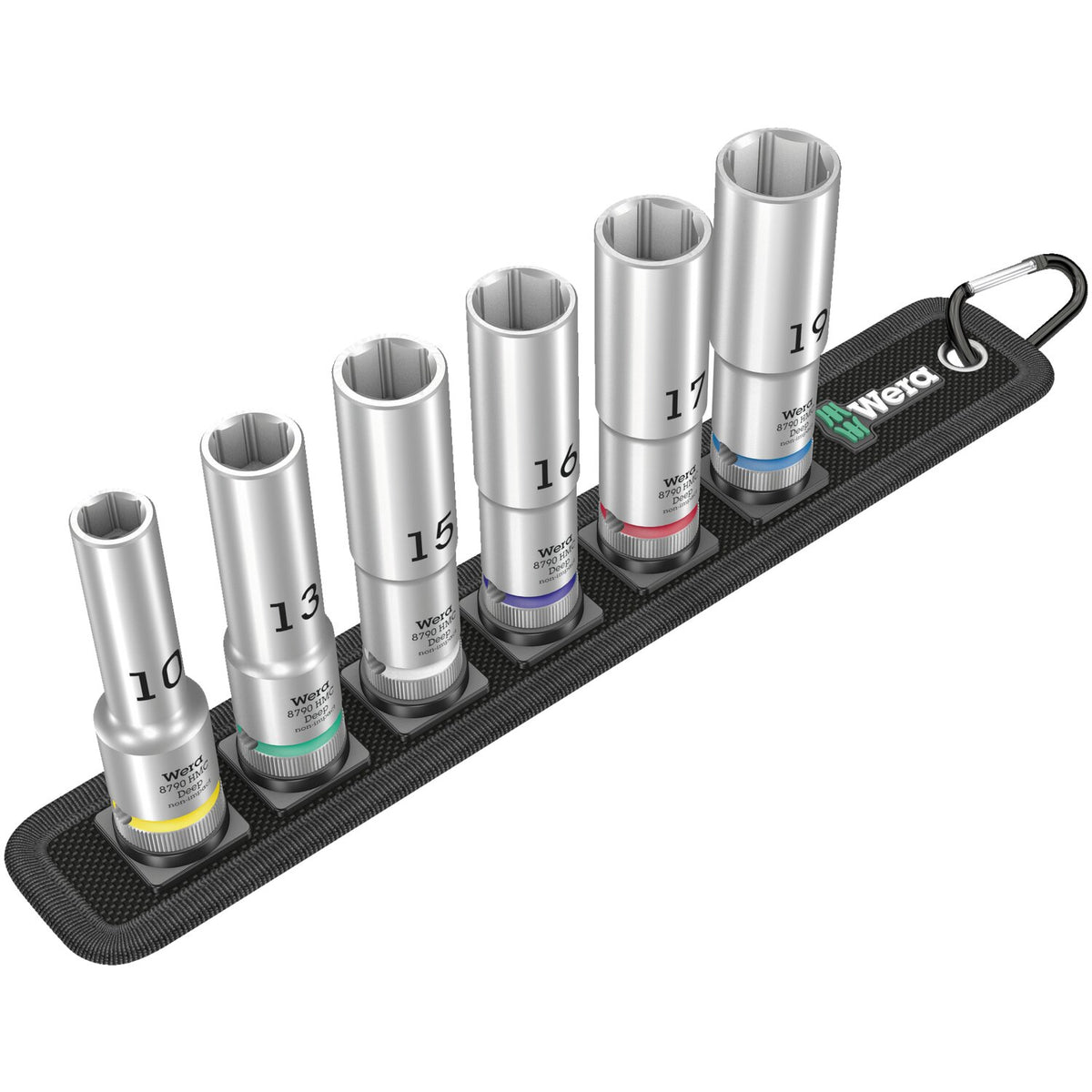 Wera socket belt with 1/2" drive hex deep sockets - Metric
