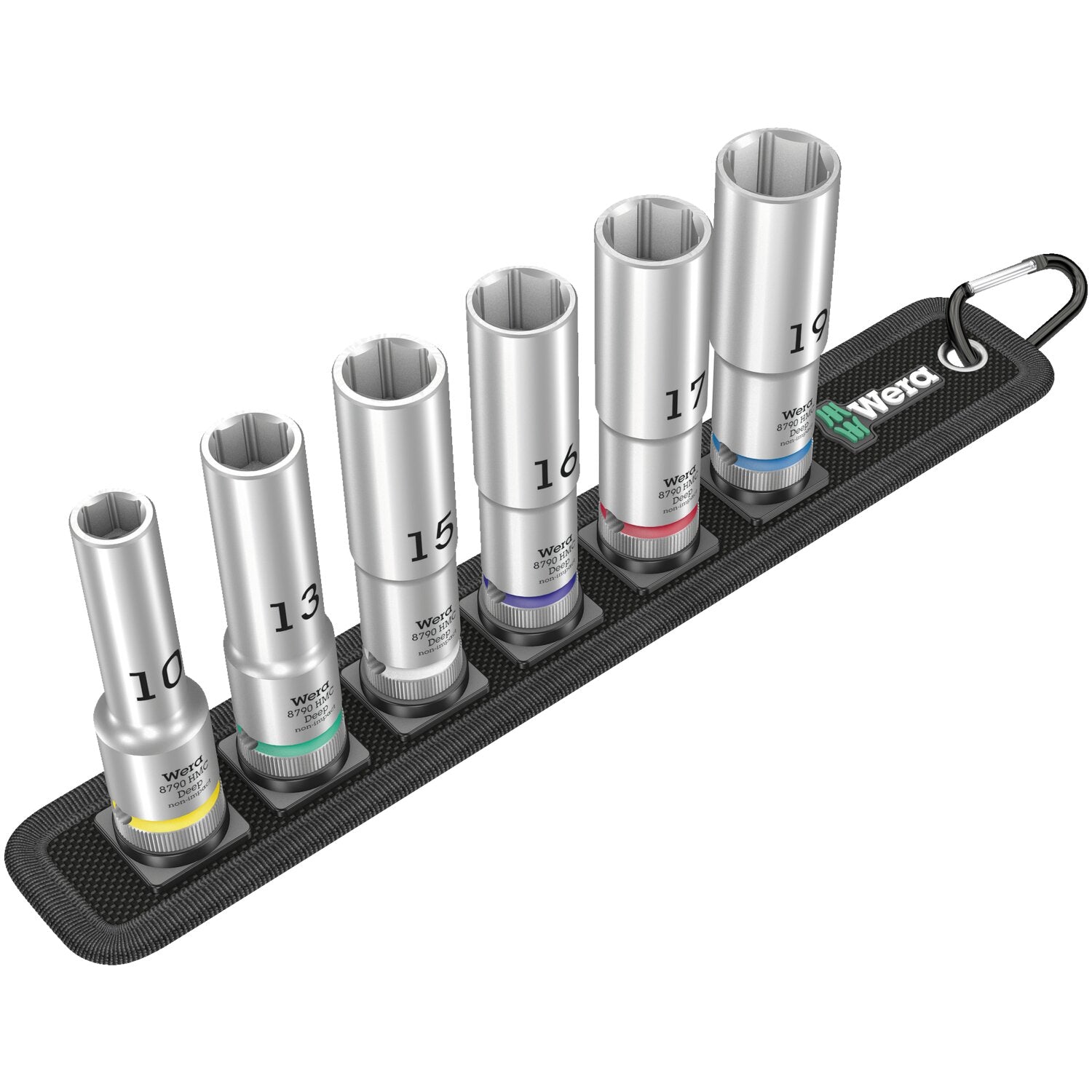 Wera socket belt with 1/2" drive hex deep sockets - Metric