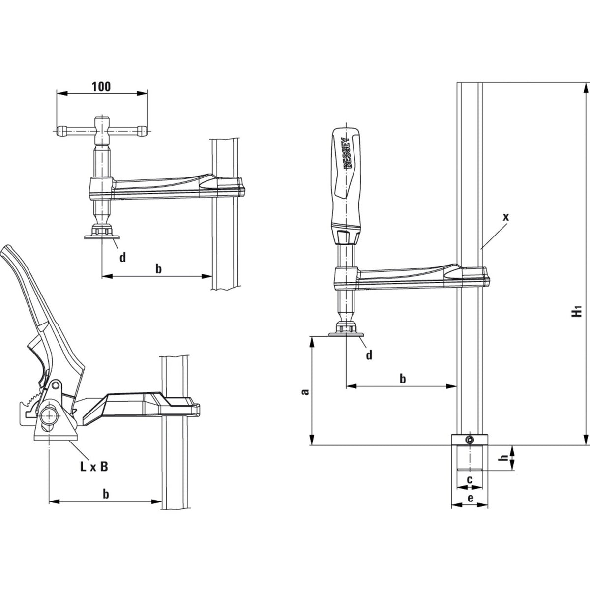 Bessey clamping element for welding tables TWV