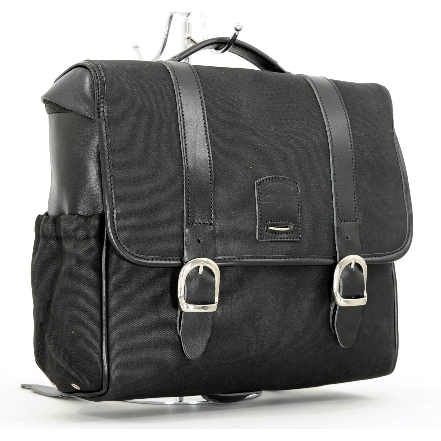 Longride 'Classic'' waxed cotton saddlebag - Black
