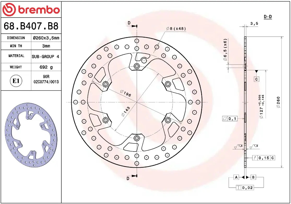 Brembo Serie Oro Prime Line Fixed Brake Rotor - Front
