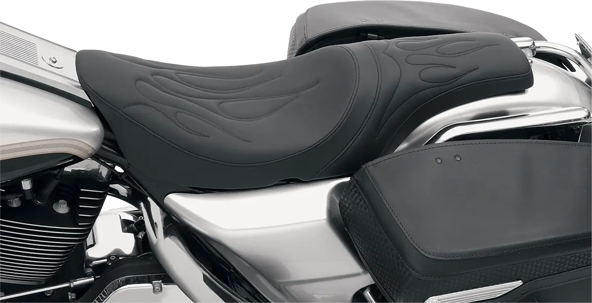 Drag Specialties Predator Seat - Black Flame Stitch - For Harley Davidson