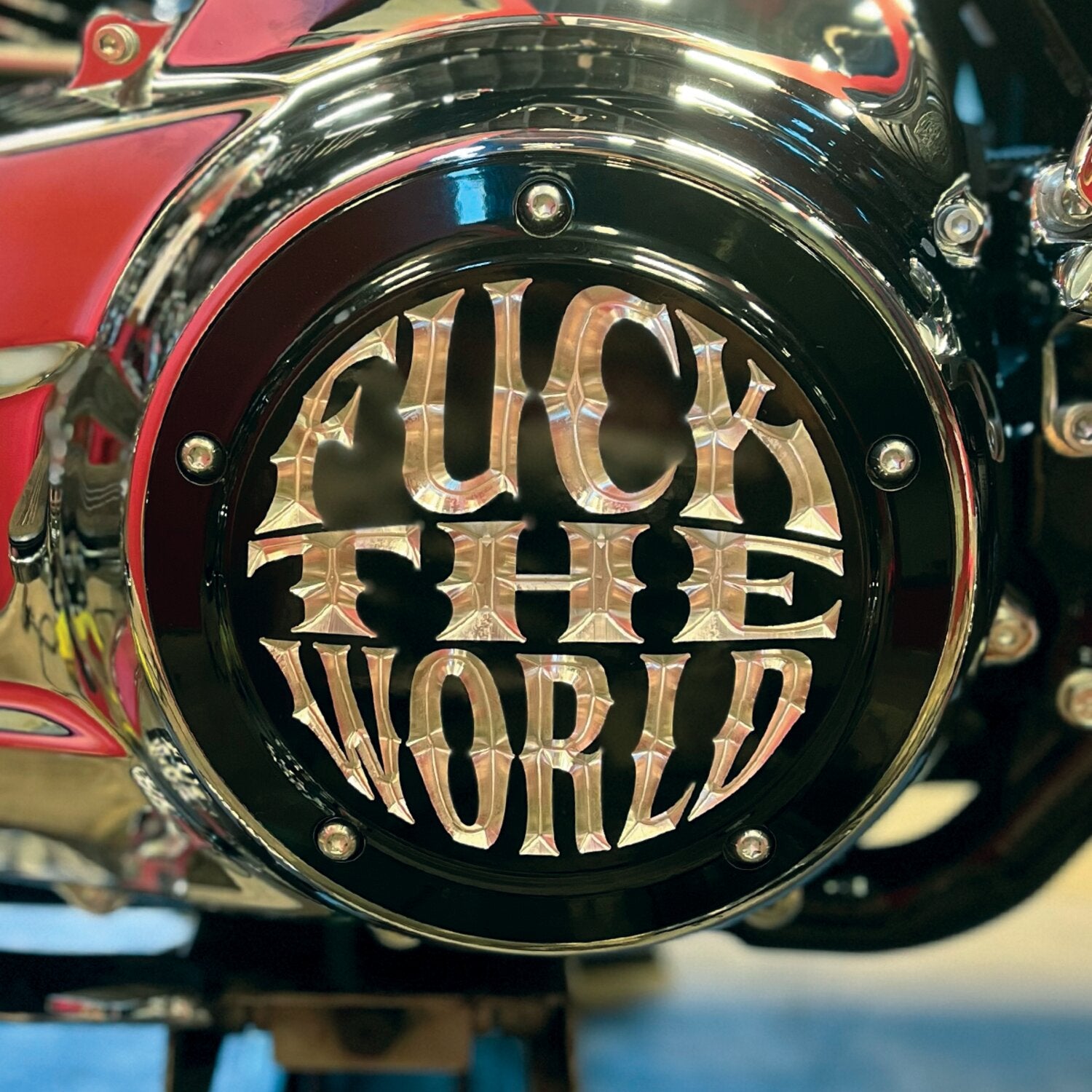 Indian Larry Motorcycles Indian Larry 'FTW' derby cover - Gloss black/clear
