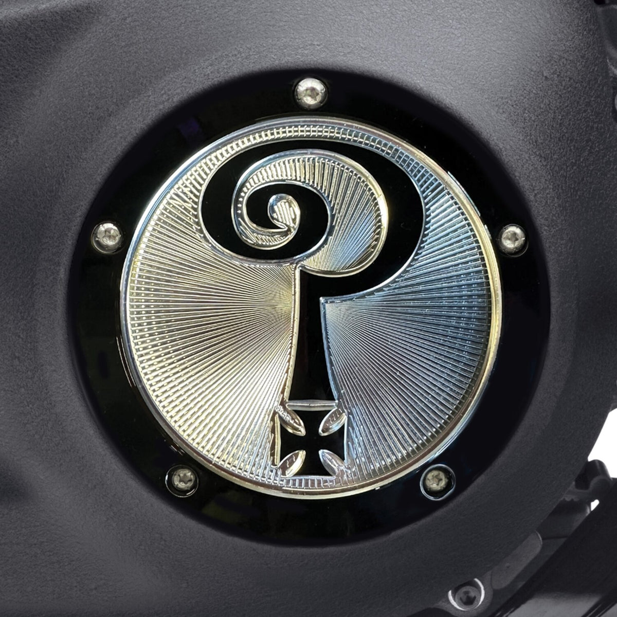 Indian Larry Motorcycles Indian Larry 'Question Mark' derby cover - Gloss black/clear
