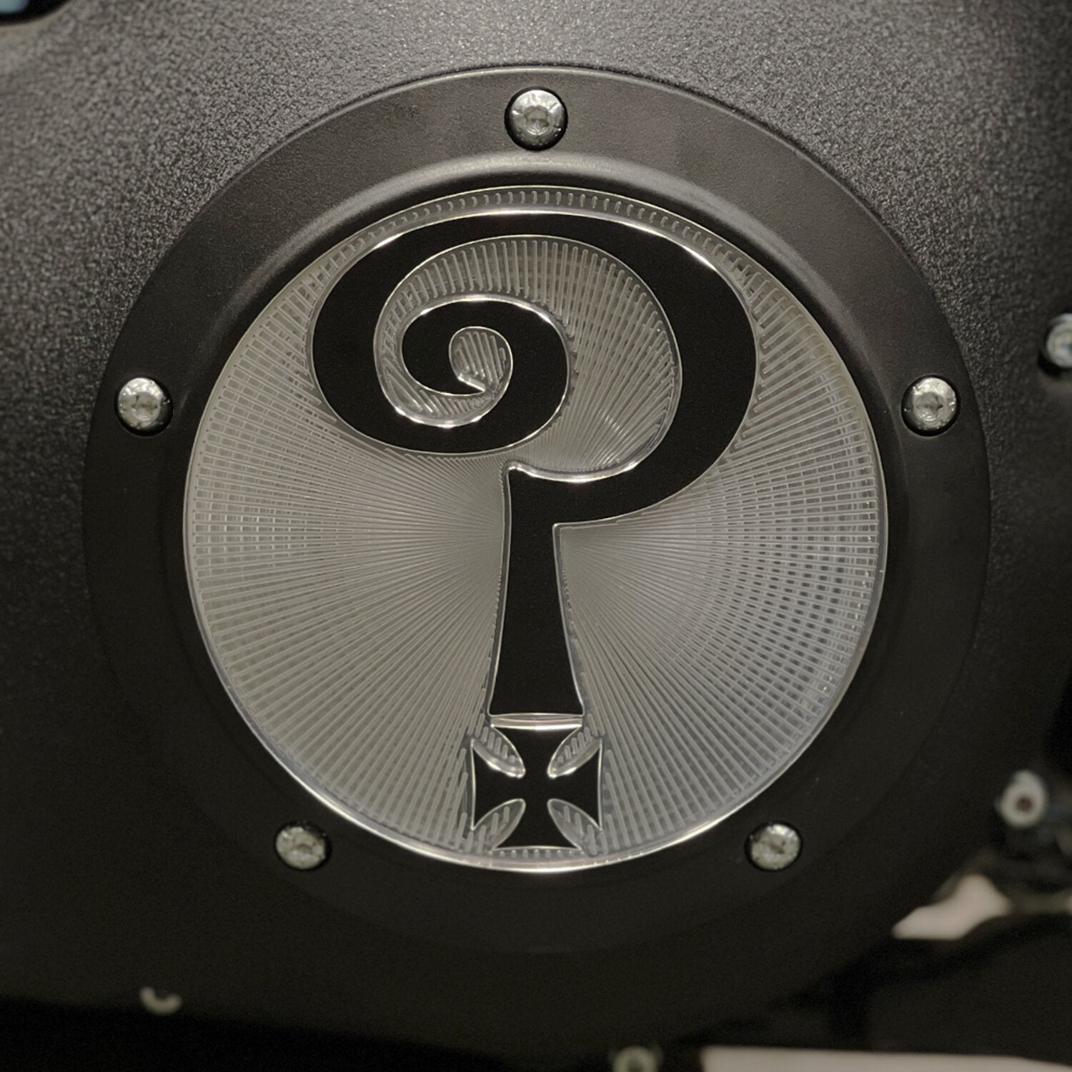 Indian Larry Motorcycles Indian Larry 'Question Mark' derby cover - Matte black/clear