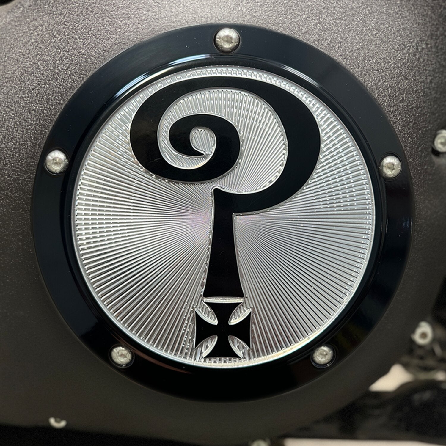 Indian Larry Motorcycles Indian Larry 'Question Mark' derby cover - Gloss black/clear