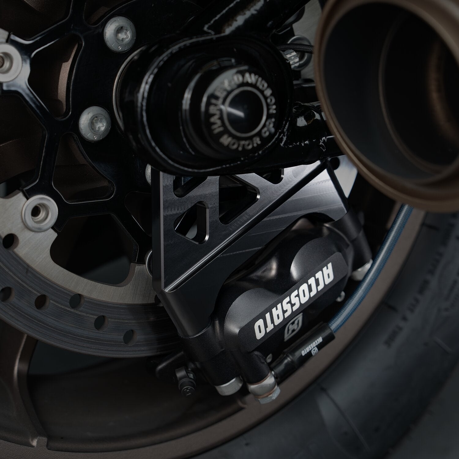 Accossato M8 Softail rear brake caliper bracket - Black
