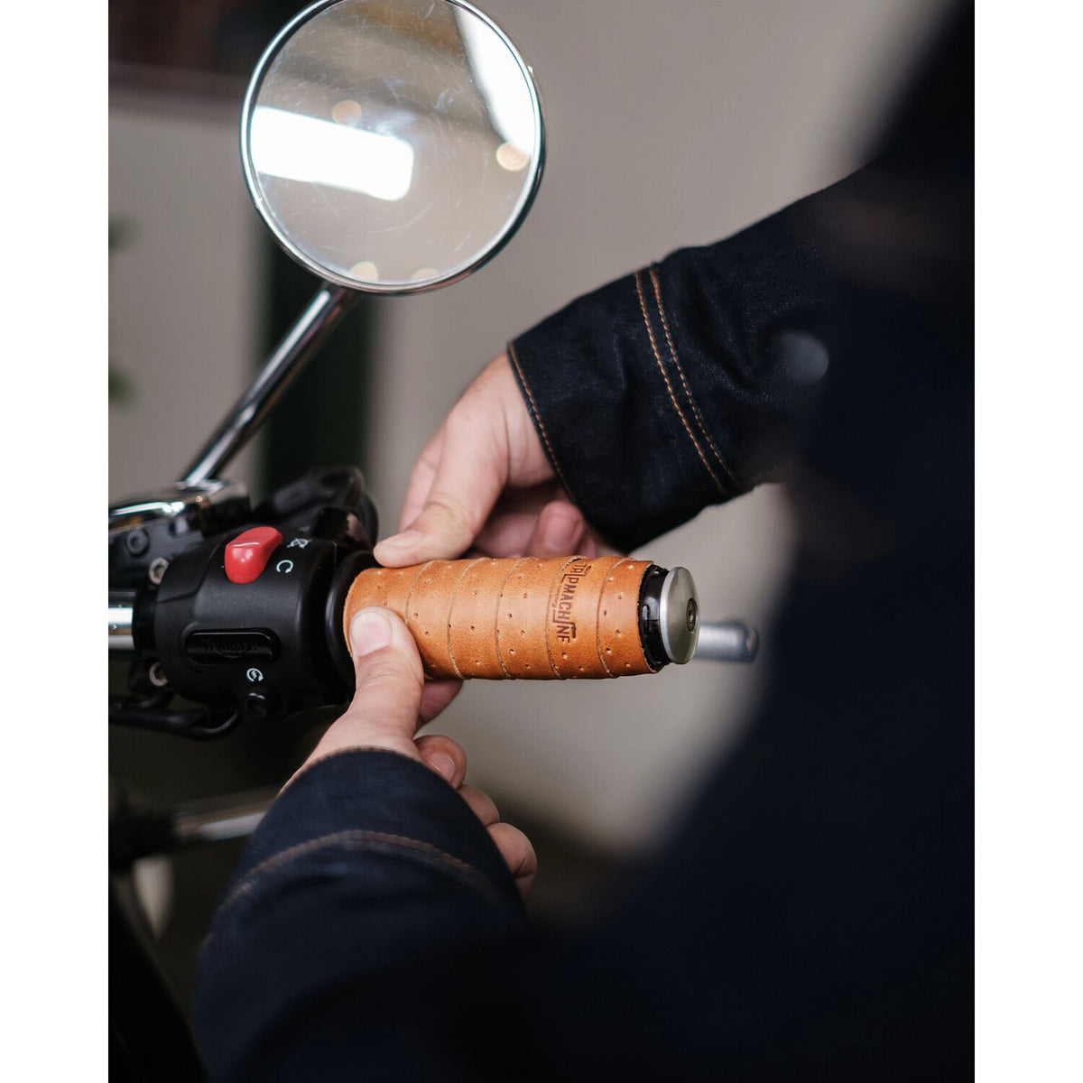 Trip Machine handlebar grip wraps - Vintage Tan perforated