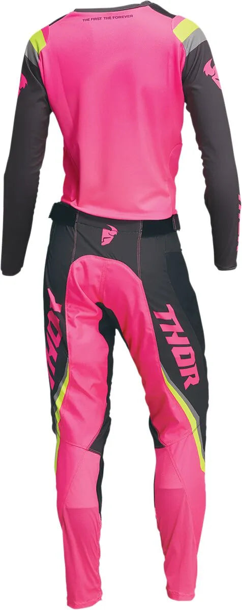 Thor Women's Pulse Rev Pants - Black/Yellow/Charcoal/Pink Fluo