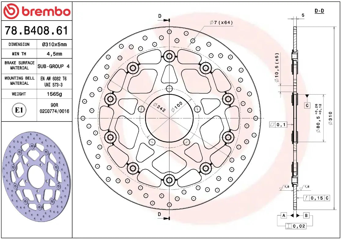 Brembo Serie Oro Floating Brake Rotor for Motorcycles