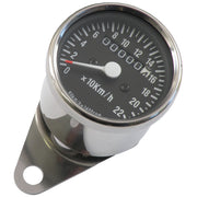MCS Mini speedometer 2:1 kmh chrome with black face plate