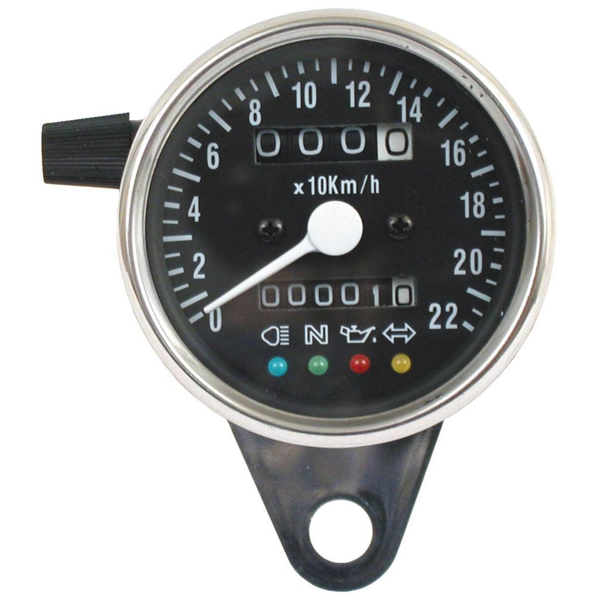 MCS LED mini speedo 2:1 kmh - Chrome with black face plate