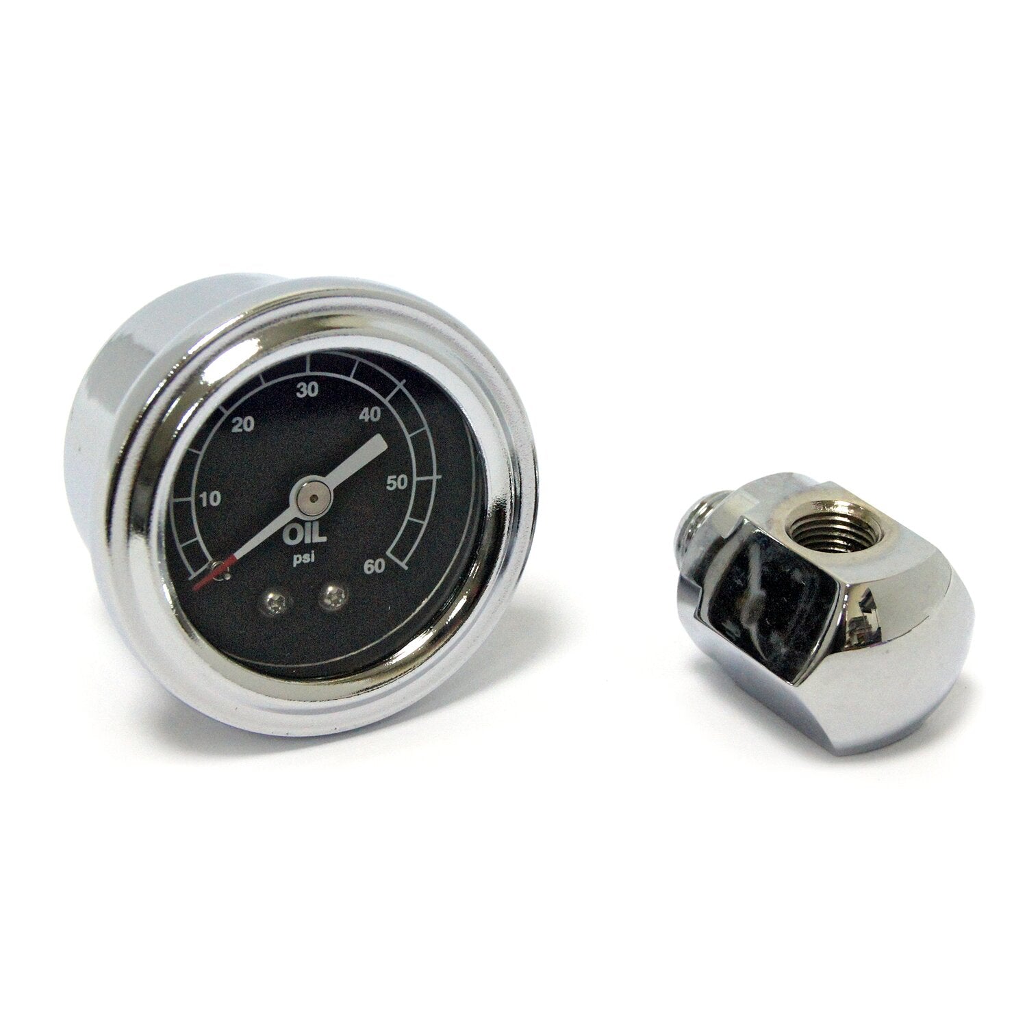 MCS Oil pressure gauge kit rocker box 0-60 PSI - Chrome