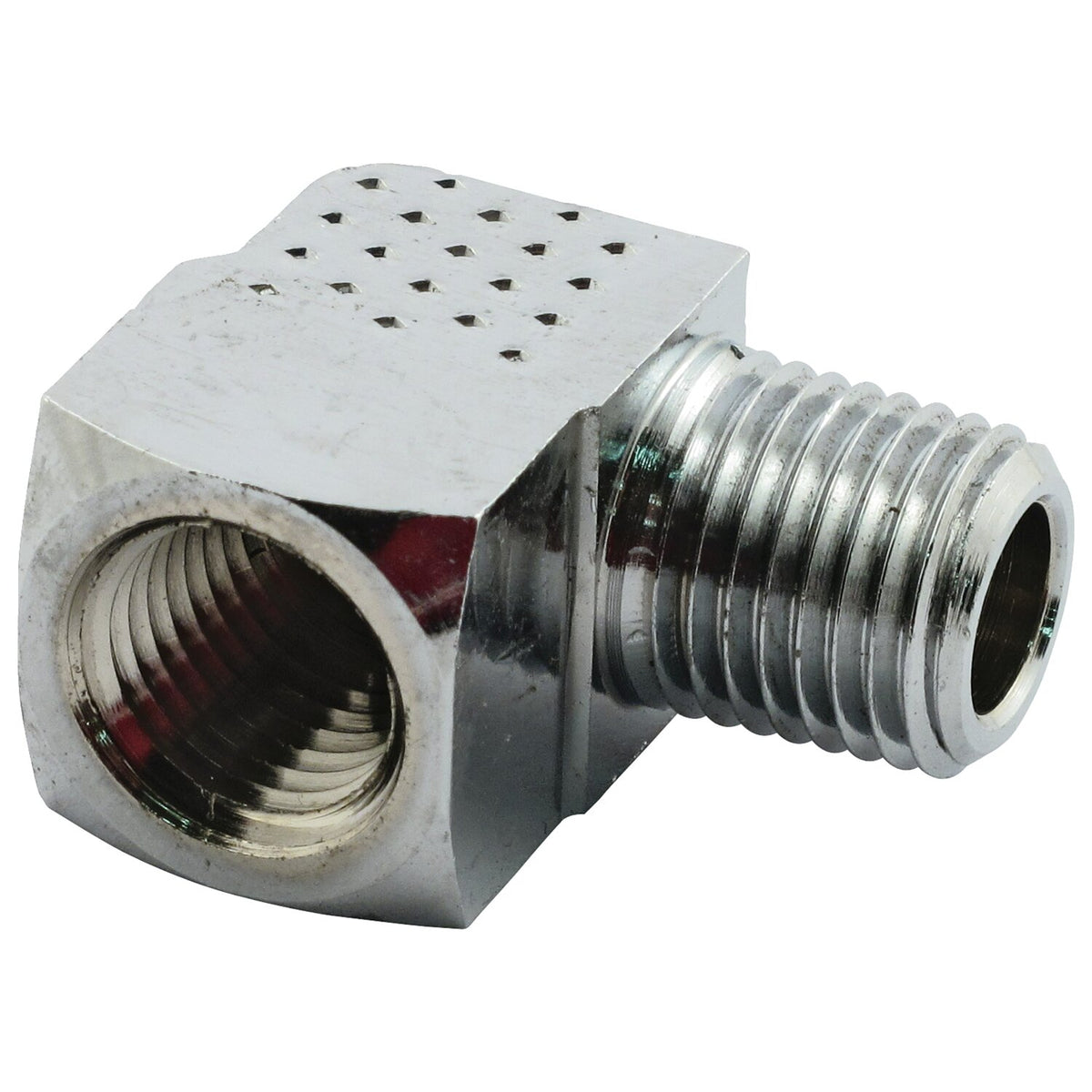 MCS Adapter oil line fitting 90 degrees - 1/4" NPT - Chrome