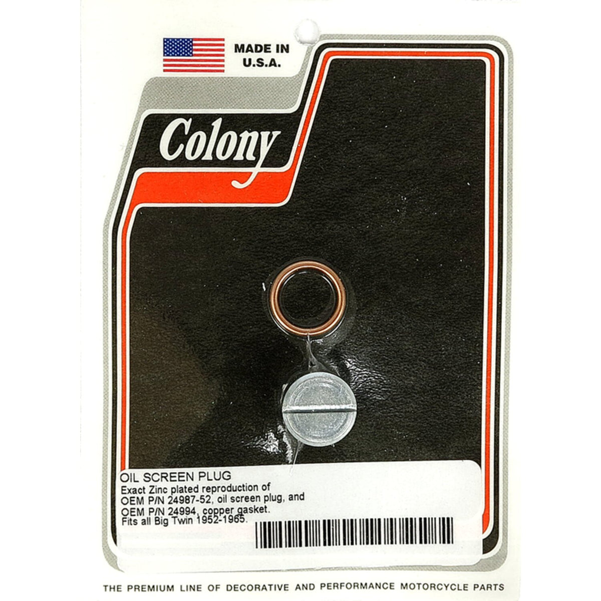 Colony OEM style slotted plug oil screen crankcase - Zinc