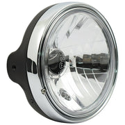 MCS LTD style 7" H4 headlamp - side mount - Clear lens - Black