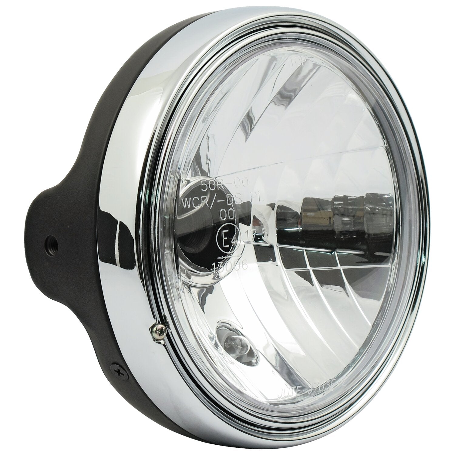 MCS LTD style 7" H4 headlamp - side mount - Clear lens - Black