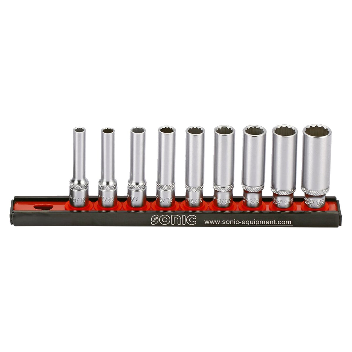 Sonic deep socket rail set 1/4" 9-piece - US/SAE