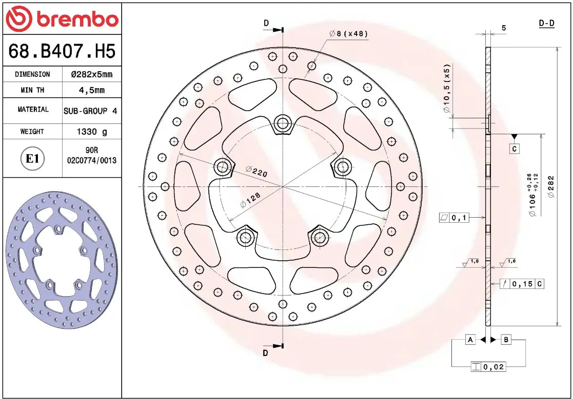 Brembo Serie Oro Prime Line Fixed Brake Rotor - Rear