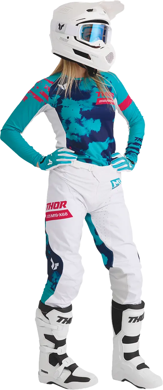 Thor Women's Launchmode Bleach Motocross Pants - Pink/White/Aqua