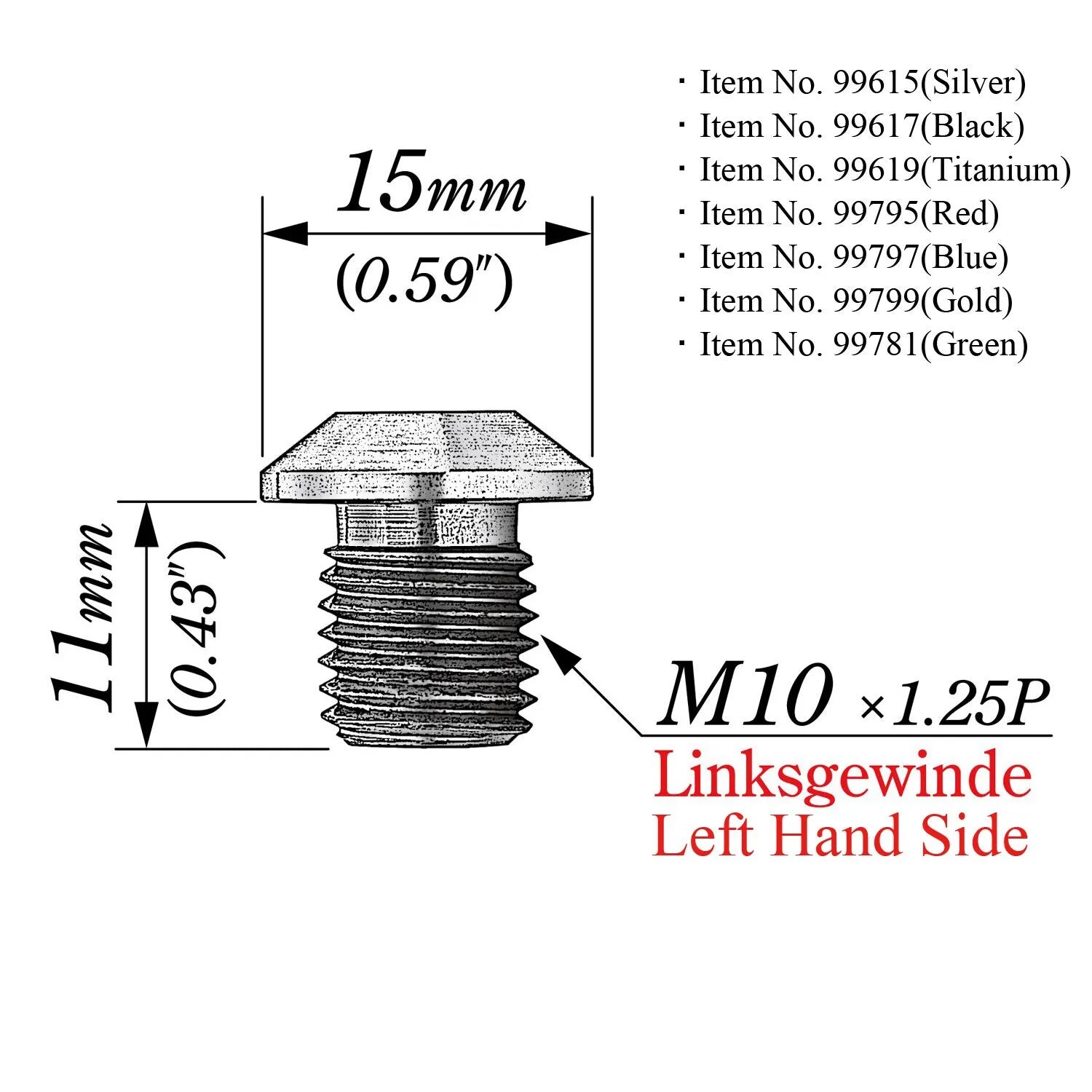 Daytona M10 X 1.25 Mirror Plug Bolt