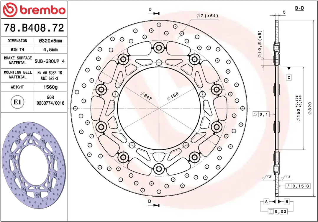 Brembo Serie Oro Floating Brake Rotor 320mm