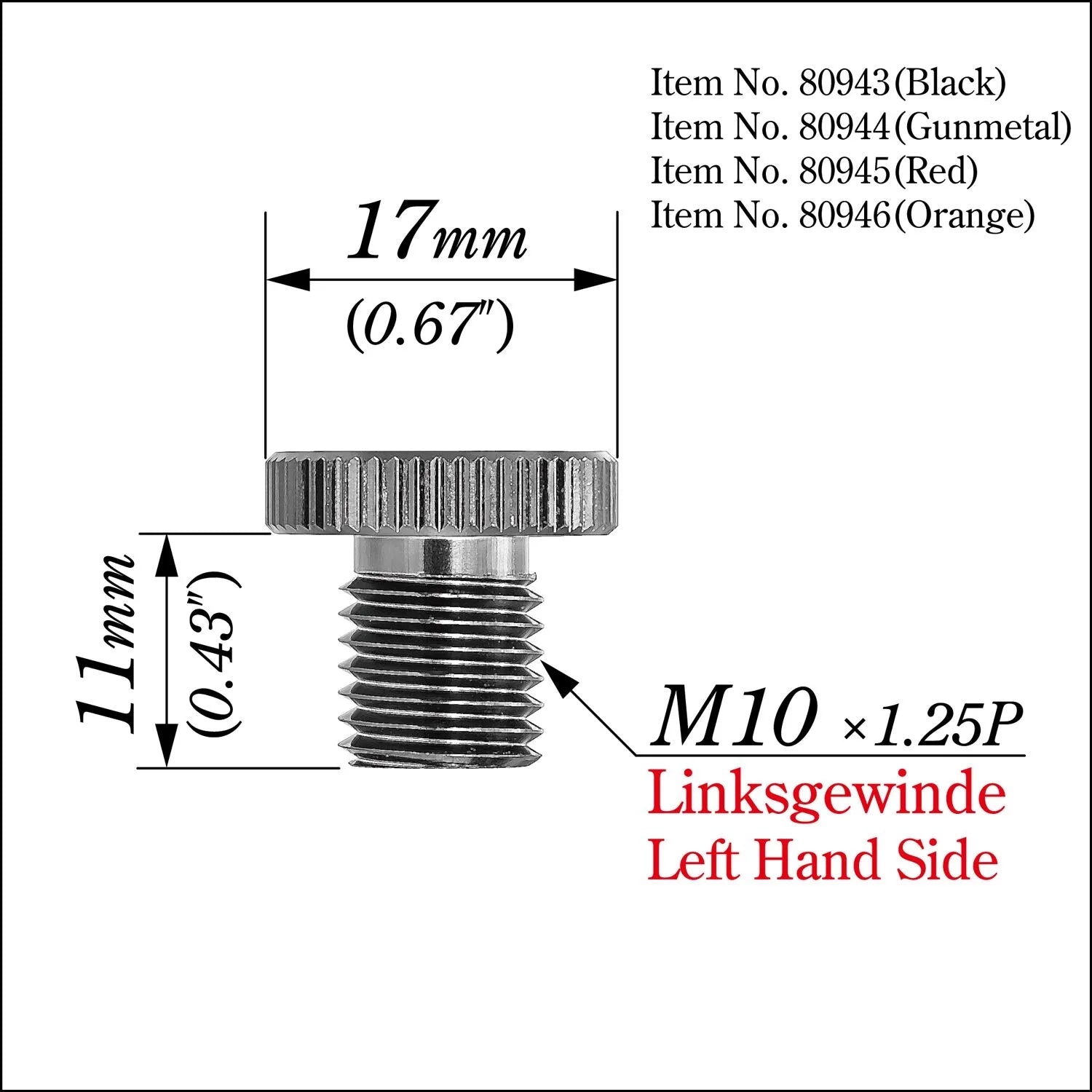 Daytona Mirror Plug Bolt M10 X 1.25 Black Anodized