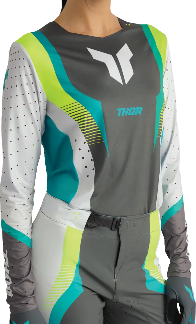 Thor Women's Sportmode Velocity Jersey - Gray/White/Aqua/Fluorescent Yellow