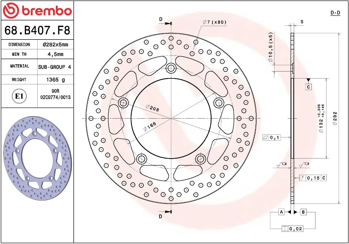 Brembo Serie Oro Prime Line Fixed Brake Rotor - Rear