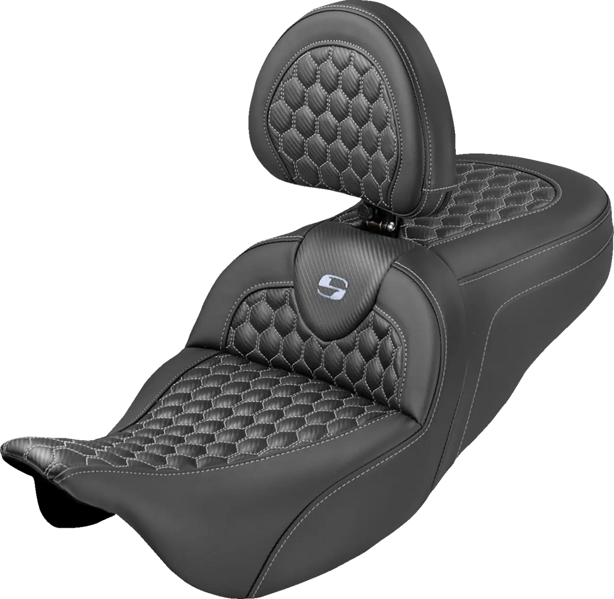 Saddlemen Roadsofa Seat with Driver Backrest Silver Stitch