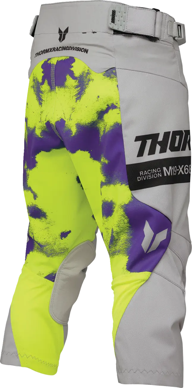 Thor Youth Launchmode Bleach Racewear Pants - Gray/Purple/Acid Yellow