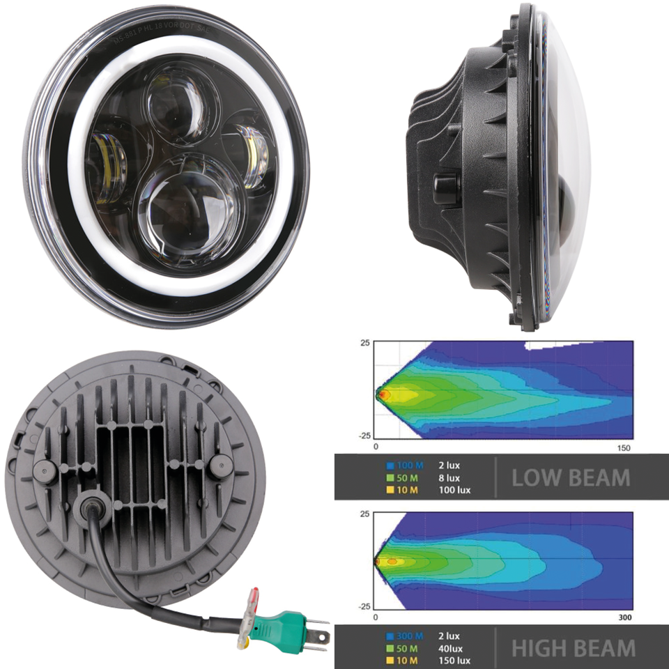 Zodiac 7" Wrangler Halo LED Headlight Unit – Electric & Light