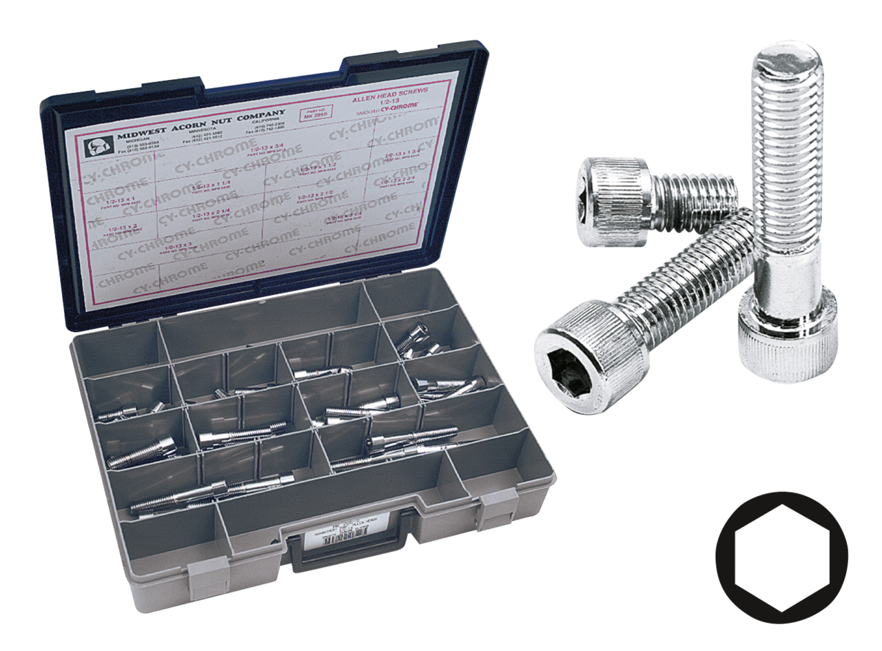 Midwest Acorn Nut Company Chrome Plated 1/2'' Unc Allen Head Screw Assortment – Hardware