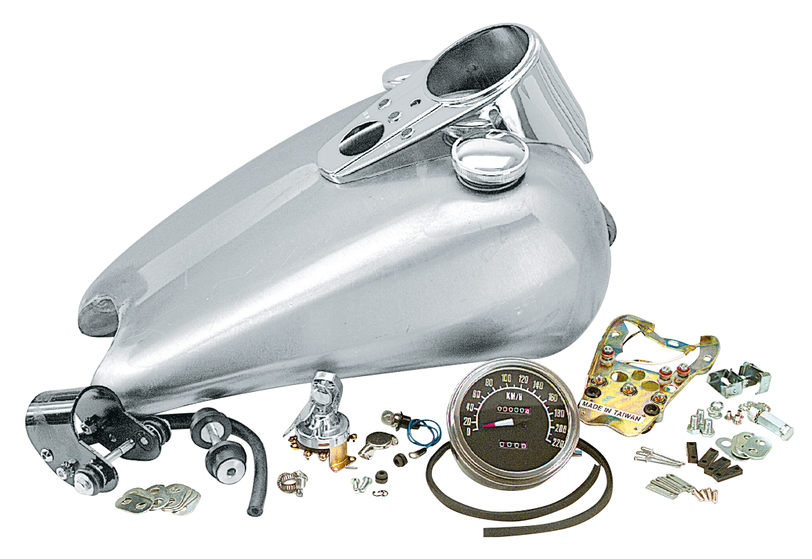 Zodiac One Piece Stretched Tank, Dash & Speedo Kits for Sportster – Gas- & Oil Tank